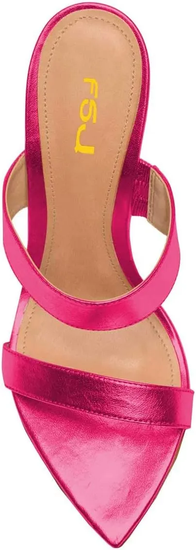 FSJ Women Fashion Open Toe Wedge Sandals High Heels Mules Double Straps Slip On Shoes Size 4-15 US