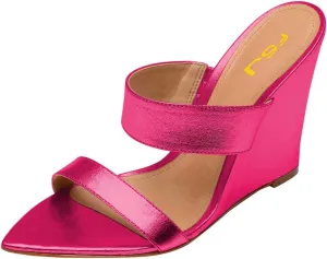 FSJ Women Fashion Open Toe Wedge Sandals High Heels Mules Double Straps Slip On Shoes Size 4-15 US