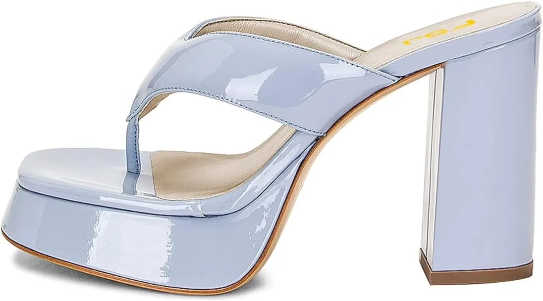 FSJ Women Fashion Thong Open Toe Platform Sandals Chunky High Heel Slip On Ladies Summer Vacation Casual Mules Size 4-15 US