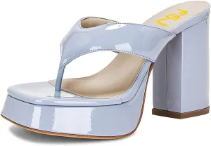 FSJ Women Fashion Thong Open Toe Platform Sandals Chunky High Heel Slip On Ladies Summer Vacation Casual Mules Size 4-15 US