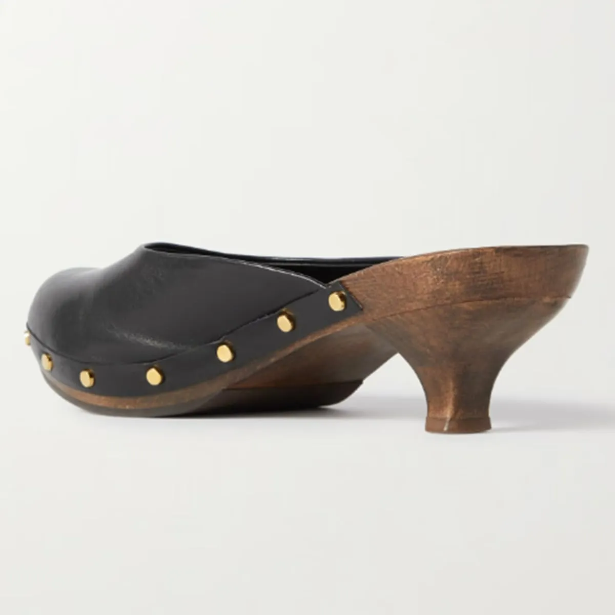 FSJ Women Retro Round Closed Toe Mules Wooden Kitten Heel Trendy Studded Slide Sandals Vintage Dressy Pumps Shoes Size 4-16 US
