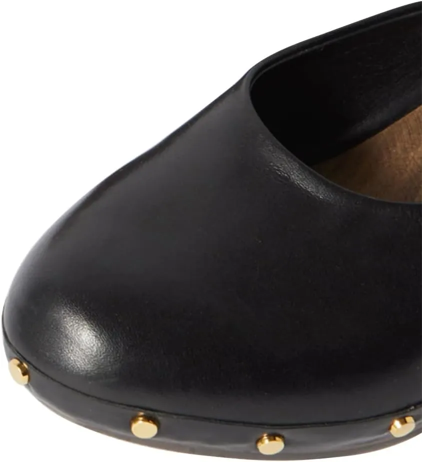 FSJ Women Retro Round Closed Toe Mules Wooden Kitten Heel Trendy Studded Slide Sandals Vintage Dressy Pumps Shoes Size 4-16 US