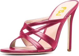 FSJ Women Sexy Strappy Open Toe Sandals Stiletto High Heel Slip On Backless Mules Party Dress Slides Shoes Size 4-15 US