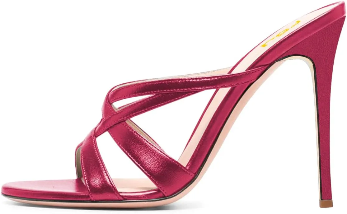 FSJ Women Sexy Strappy Open Toe Sandals Stiletto High Heel Slip On Backless Mules Party Dress Slides Shoes Size 4-15 US