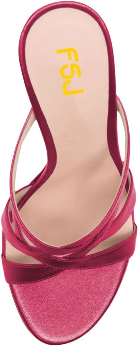 FSJ Women Sexy Strappy Open Toe Sandals Stiletto High Heel Slip On Backless Mules Party Dress Slides Shoes Size 4-15 US