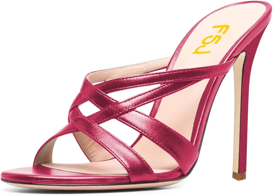 FSJ Women Sexy Strappy Open Toe Sandals Stiletto High Heel Slip On Backless Mules Party Dress Slides Shoes Size 4-15 US