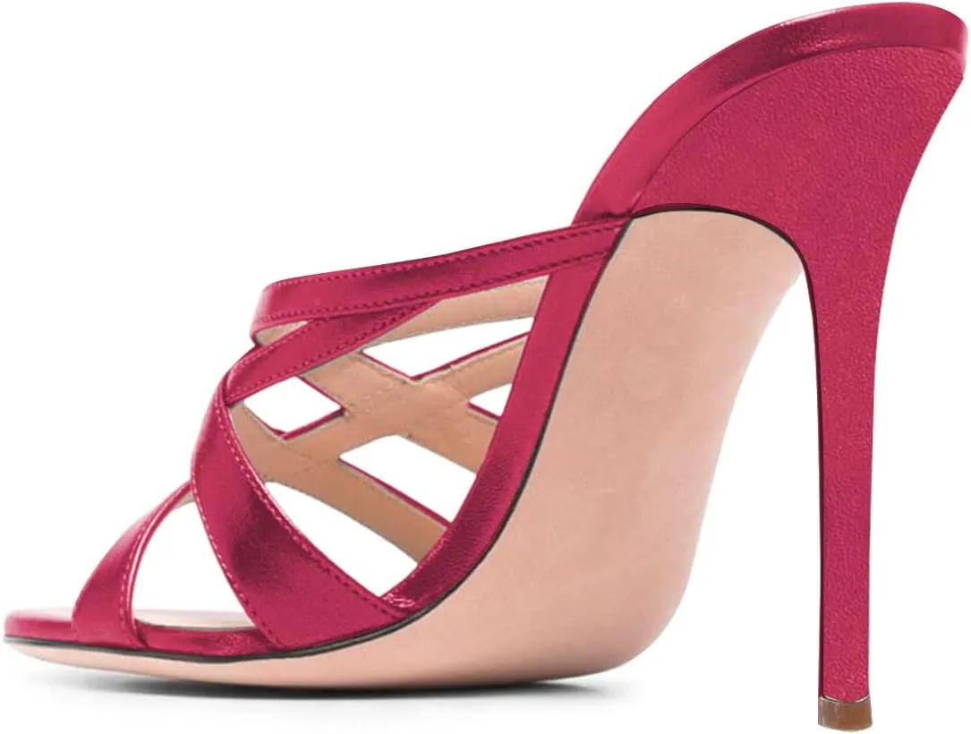 FSJ Women Sexy Strappy Open Toe Sandals Stiletto High Heel Slip On Backless Mules Party Dress Slides Shoes Size 4-15 US