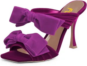 FSJ Women Sexy Two Bows Open Toe Mules Stiletto High Heel Slip On Party Evening Prom Dress Slides Sandals Shoes Size 4-15 US