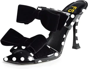 FSJ Women Sexy Two Bows Open Toe Mules Stiletto High Heel Slip On Party Evening Prom Dress Slides Sandals Shoes Size 4-15 US