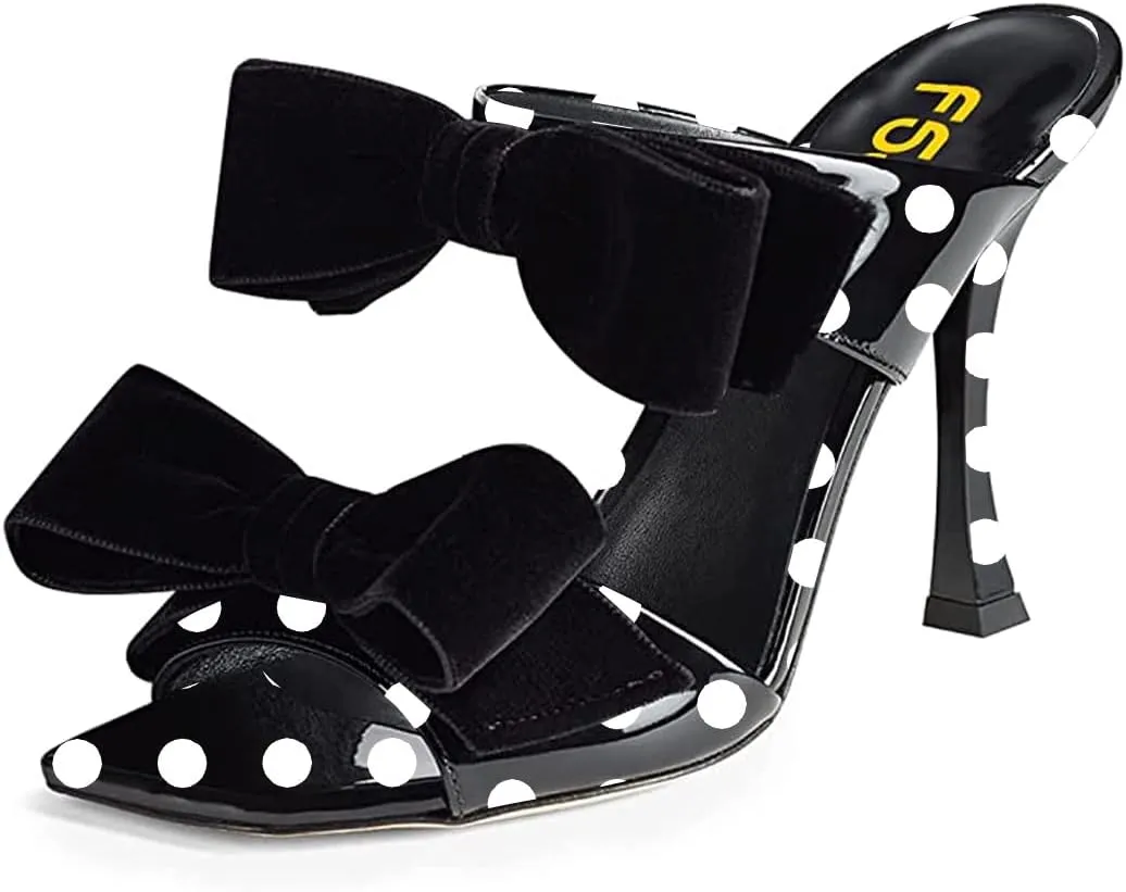FSJ Women Sexy Two Bows Open Toe Mules Stiletto High Heel Slip On Party Evening Prom Dress Slides Sandals Shoes Size 4-15 US