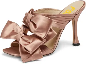 FSJ Women Sexy Two Bows Open Toe Mules Stiletto High Heel Slip On Party Evening Prom Dress Slides Sandals Shoes Size 4-15 US