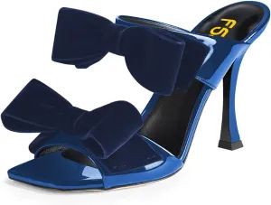 FSJ Women Sexy Two Bows Open Toe Mules Stiletto High Heel Slip On Party Evening Prom Dress Slides Sandals Shoes Size 4-15 US