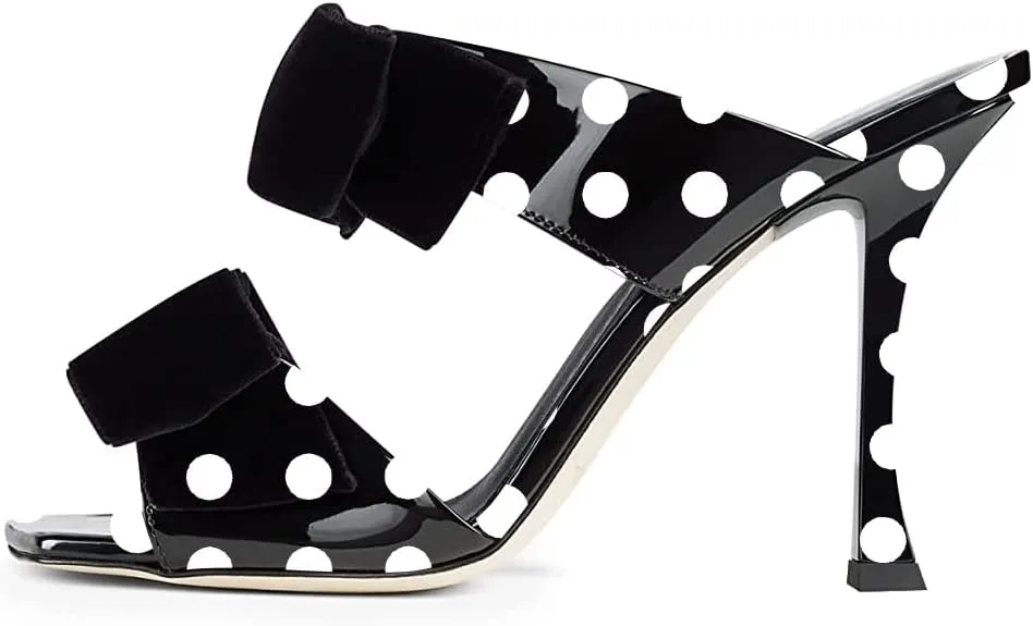 FSJ Women Sexy Two Bows Open Toe Mules Stiletto High Heel Slip On Party Evening Prom Dress Slides Sandals Shoes Size 4-15 US