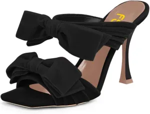 FSJ Women Sexy Two Bows Open Toe Mules Stiletto High Heel Slip On Party Evening Prom Dress Slides Sandals Shoes Size 4-15 US