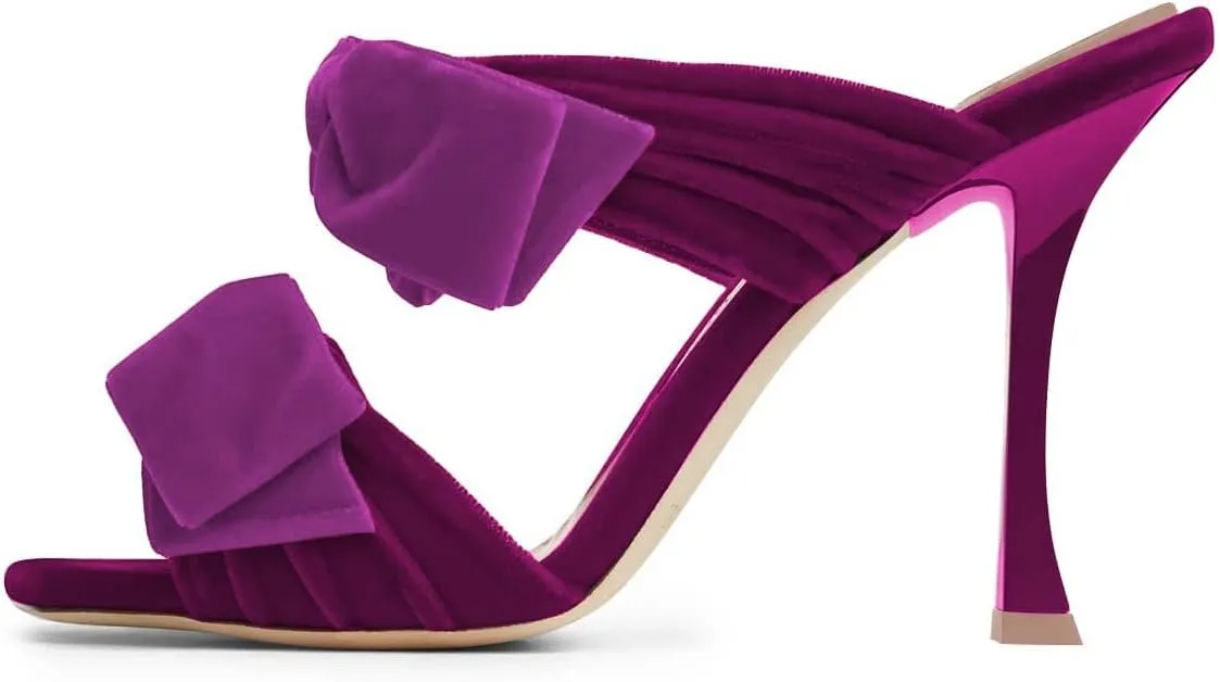 FSJ Women Sexy Two Bows Open Toe Mules Stiletto High Heel Slip On Party Evening Prom Dress Slides Sandals Shoes Size 4-15 US