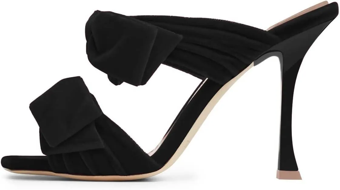 FSJ Women Sexy Two Bows Open Toe Mules Stiletto High Heel Slip On Party Evening Prom Dress Slides Sandals Shoes Size 4-15 US