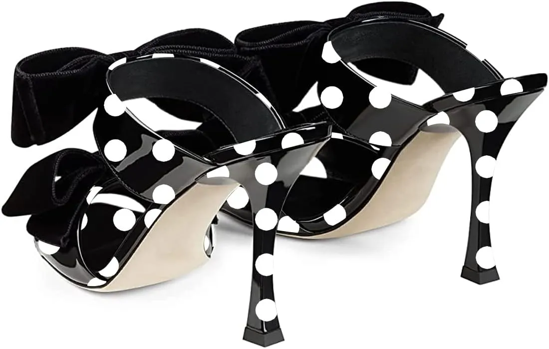 FSJ Women Sexy Two Bows Open Toe Mules Stiletto High Heel Slip On Party Evening Prom Dress Slides Sandals Shoes Size 4-15 US