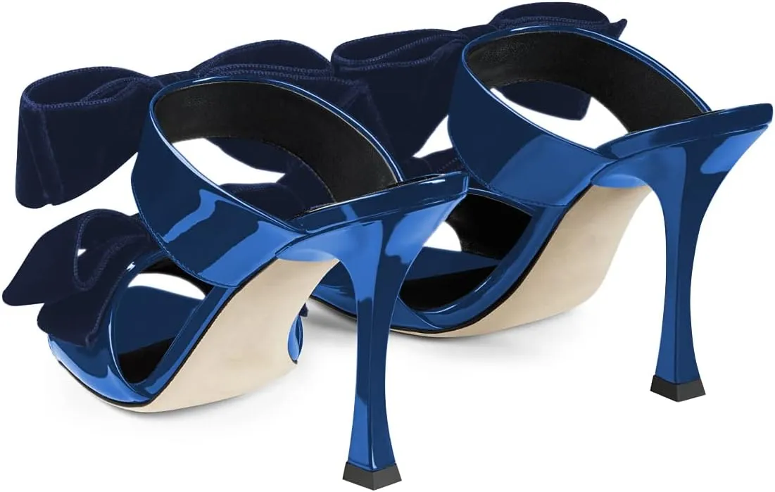 FSJ Women Sexy Two Bows Open Toe Mules Stiletto High Heel Slip On Party Evening Prom Dress Slides Sandals Shoes Size 4-15 US