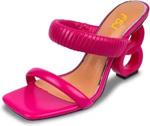 FSJ Women Square Open Toe Two Strap Heeled Sandal Chain Detail High Heel Slip On Mules Backless Slides Ladies Date Shoes Size 4-16 US