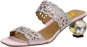 FSJ Women Stylish Cutout Open Toe Mules Slip On Round Crystal Low Heel Prom Evening Dress Slide Sandals Size 4-15 US