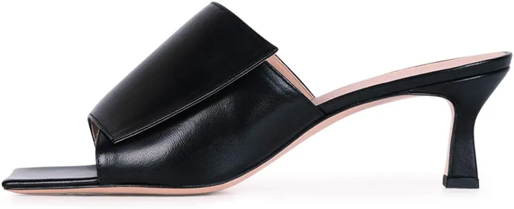FSJ Women Vintage Slip-on Sandals Mules Open Toe Slide Slipper Low Heel Leather Pumps Backless Ladies Girls Party Prom Dress Shoes Size 4-15 US