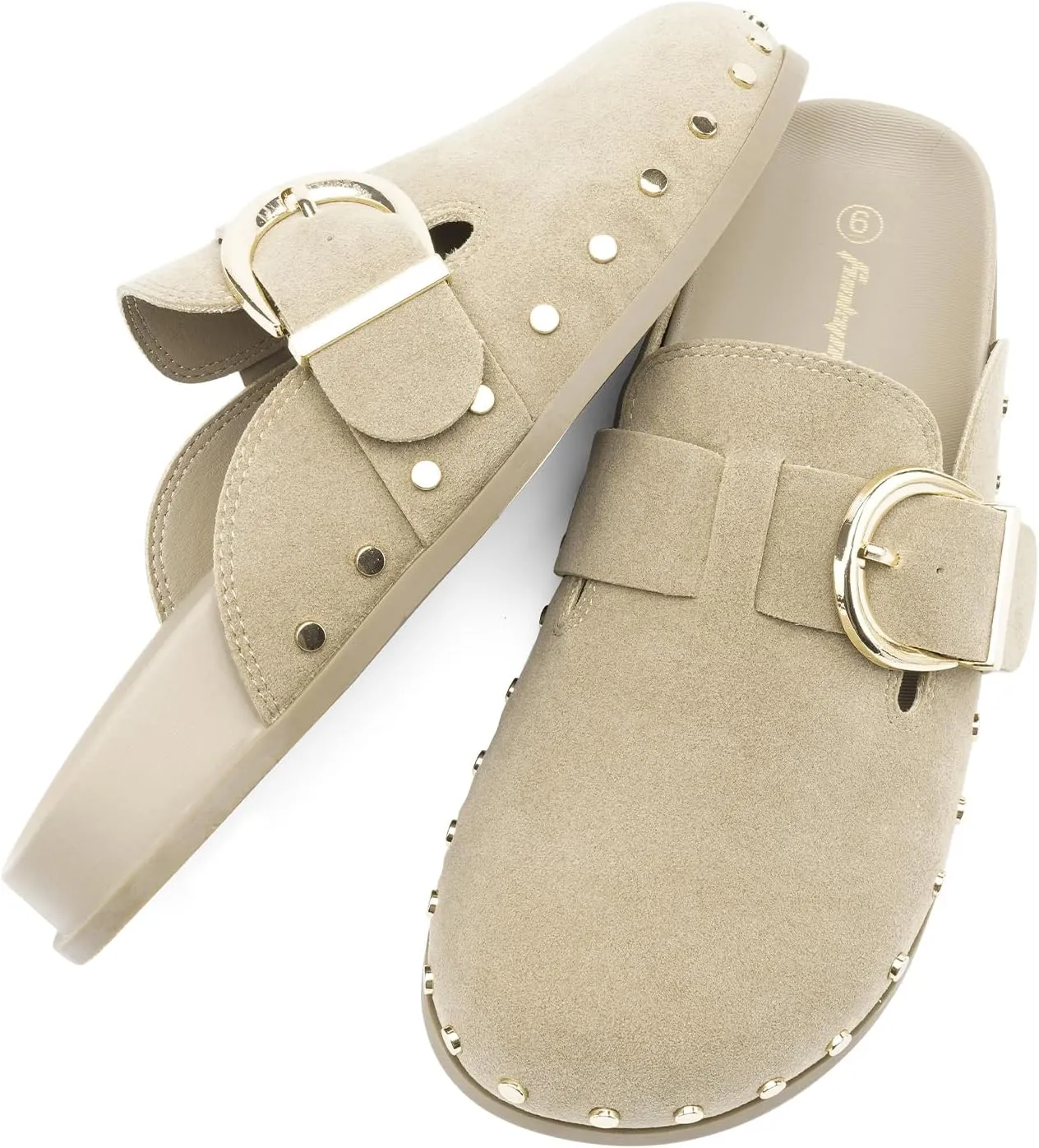 FUNKYMONKEY Women‘s Suede Rivet Mules Slip On Comfort Potato Shoes Suitable for Indoor and Outdoor
