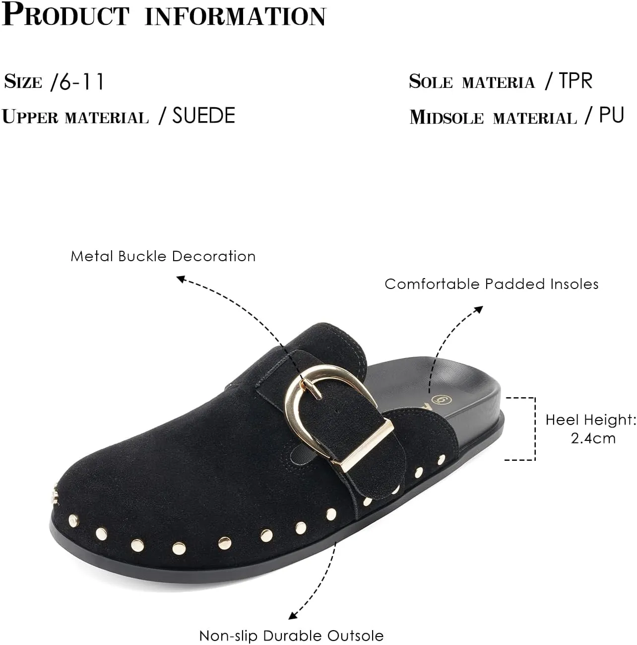 FUNKYMONKEY Women‘s Suede Rivet Mules Slip On Comfort Potato Shoes Suitable for Indoor and Outdoor