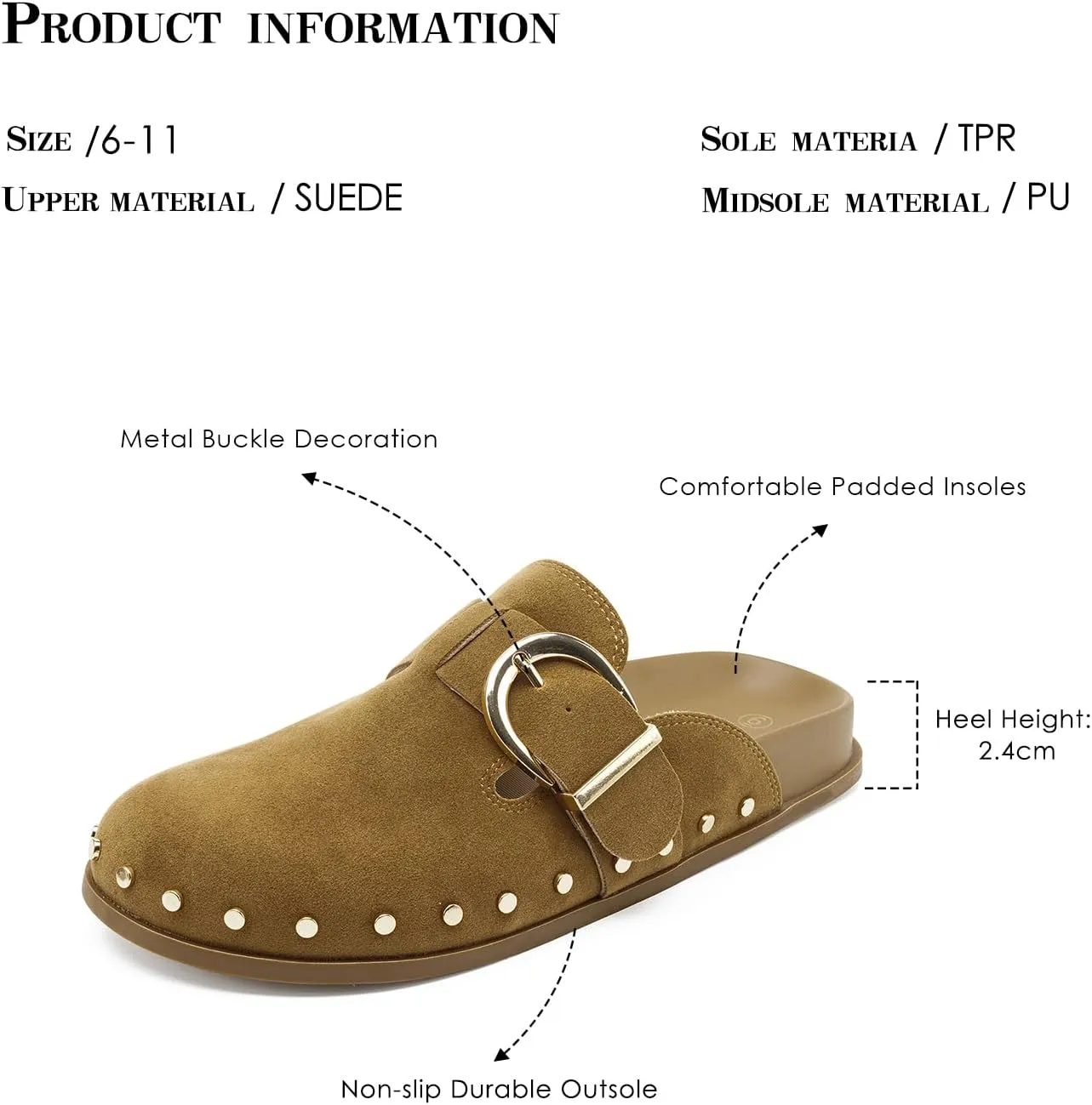 FUNKYMONKEY Women‘s Suede Rivet Mules Slip On Comfort Potato Shoes Suitable for Indoor and Outdoor