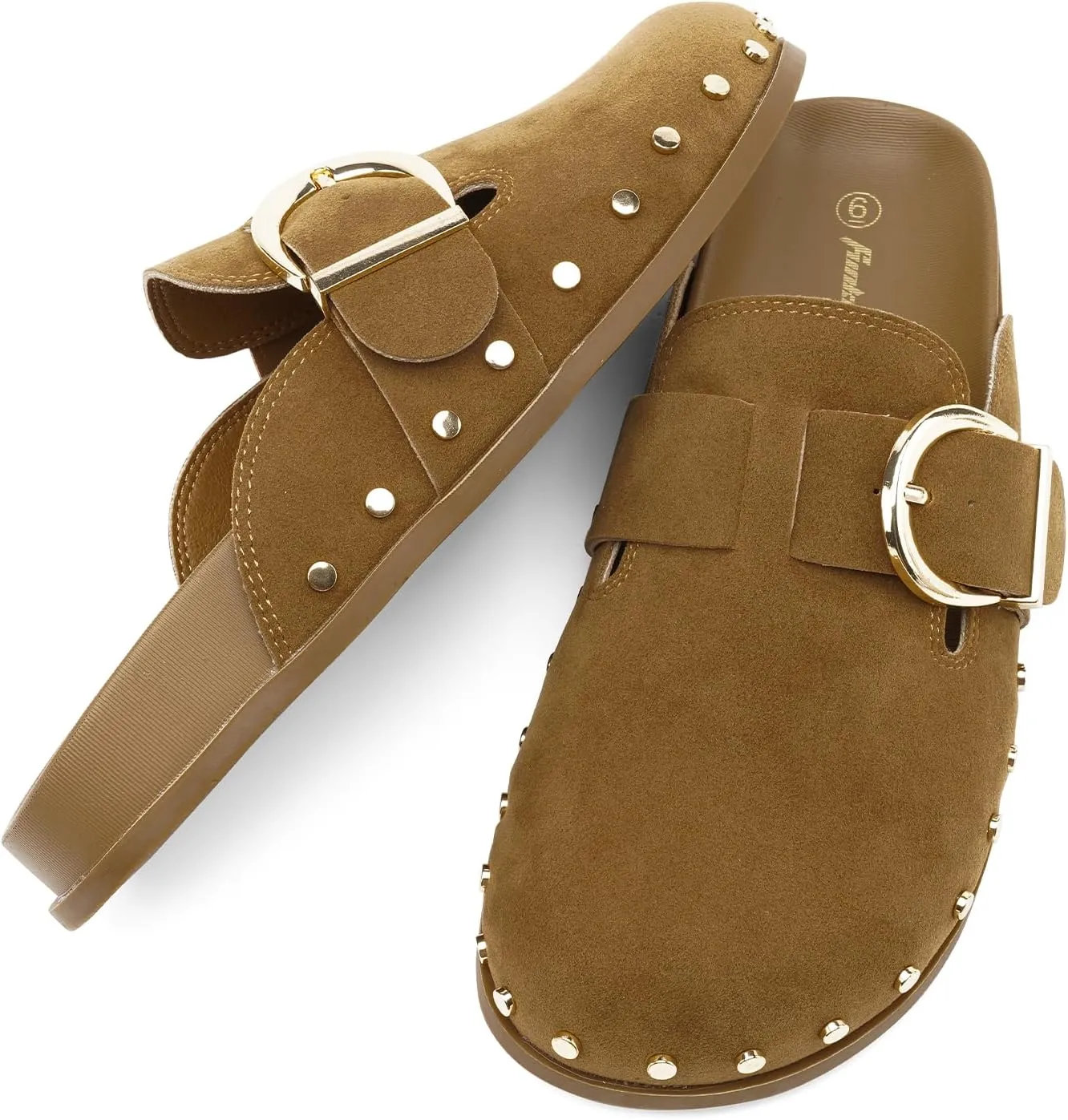 FUNKYMONKEY Women‘s Suede Rivet Mules Slip On Comfort Potato Shoes Suitable for Indoor and Outdoor