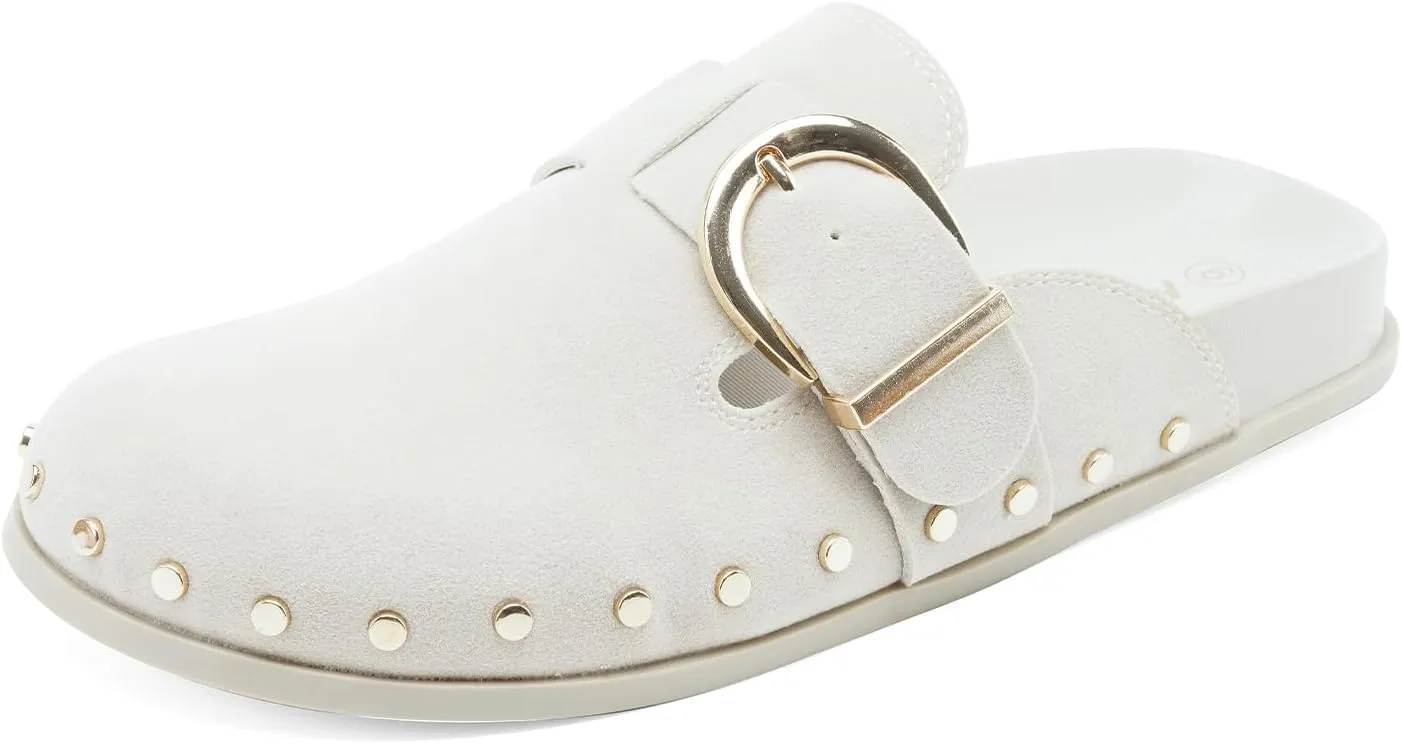 FUNKYMONKEY Women‘s Suede Rivet Mules Slip On Comfort Potato Shoes Suitable for Indoor and Outdoor