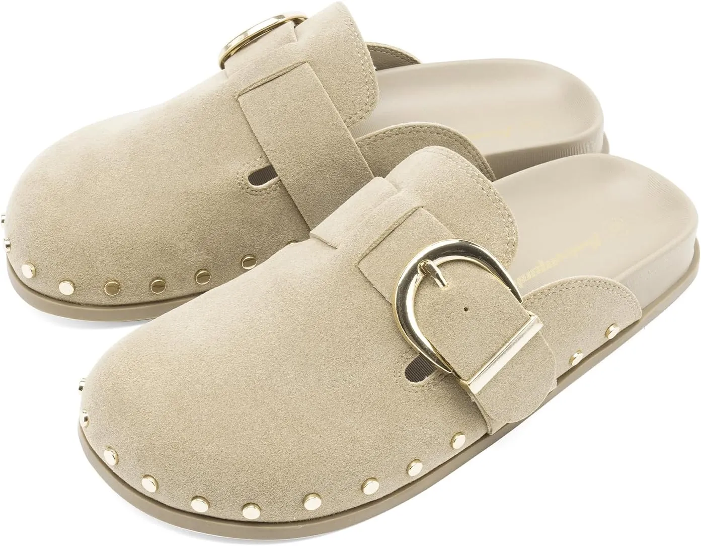FUNKYMONKEY Women‘s Suede Rivet Mules Slip On Comfort Potato Shoes Suitable for Indoor and Outdoor