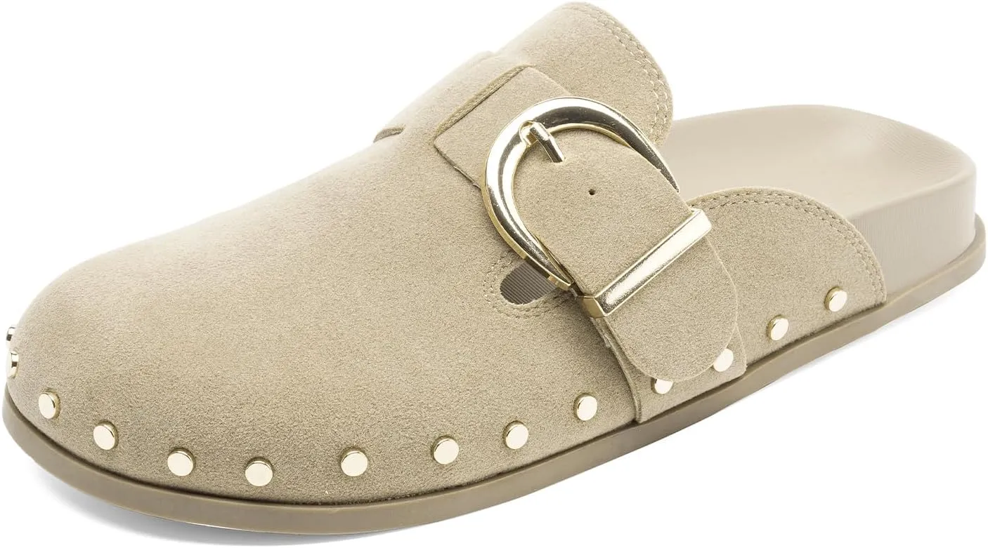 FUNKYMONKEY Women‘s Suede Rivet Mules Slip On Comfort Potato Shoes Suitable for Indoor and Outdoor