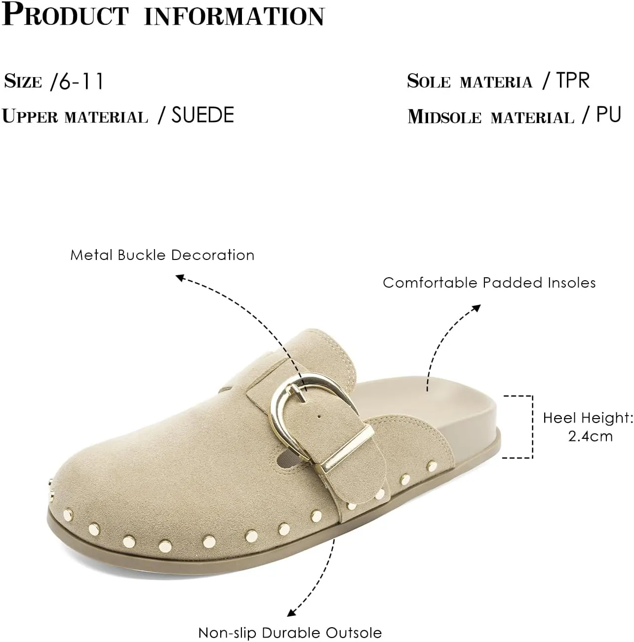 FUNKYMONKEY Women‘s Suede Rivet Mules Slip On Comfort Potato Shoes Suitable for Indoor and Outdoor