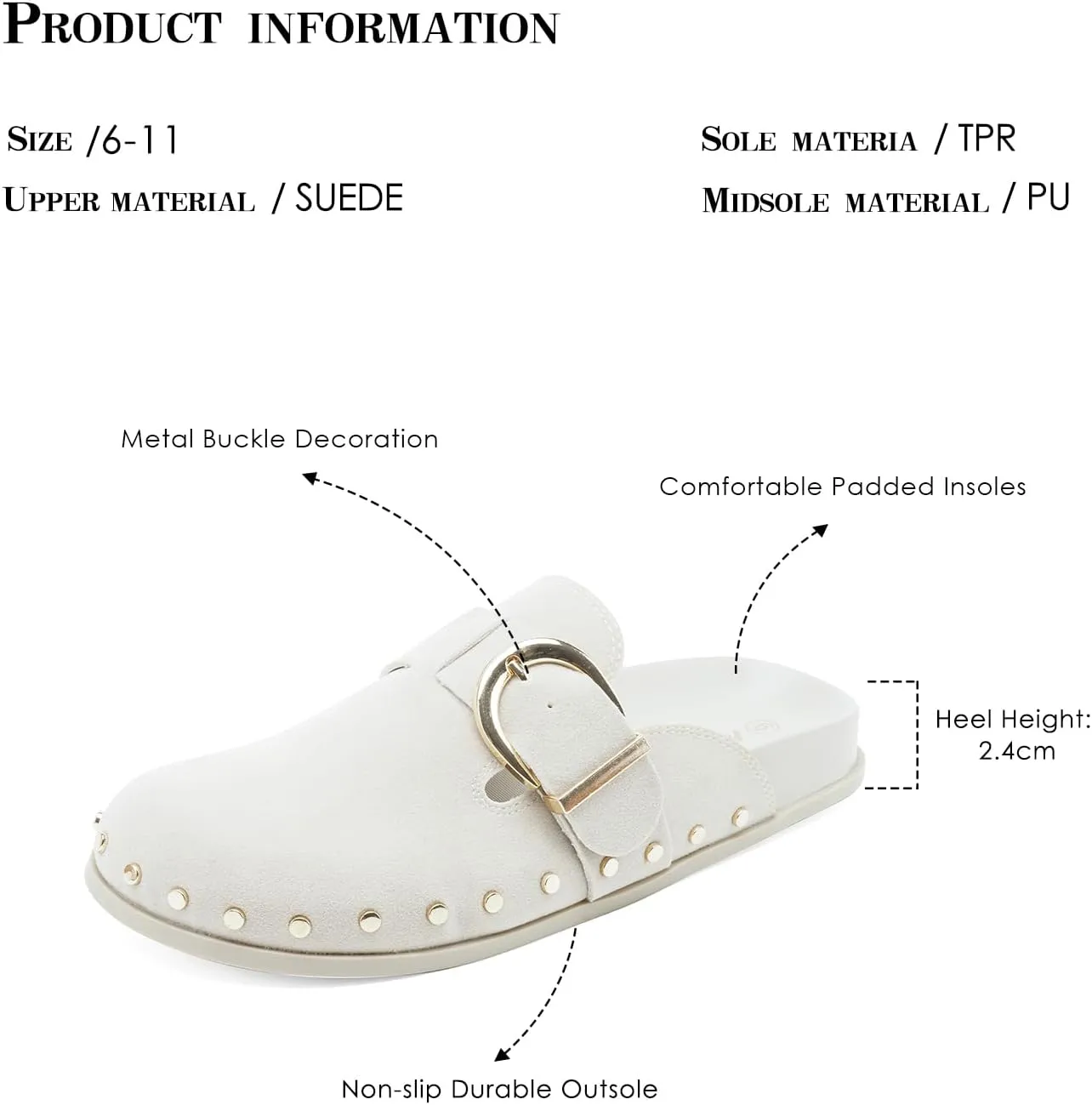 FUNKYMONKEY Women‘s Suede Rivet Mules Slip On Comfort Potato Shoes Suitable for Indoor and Outdoor