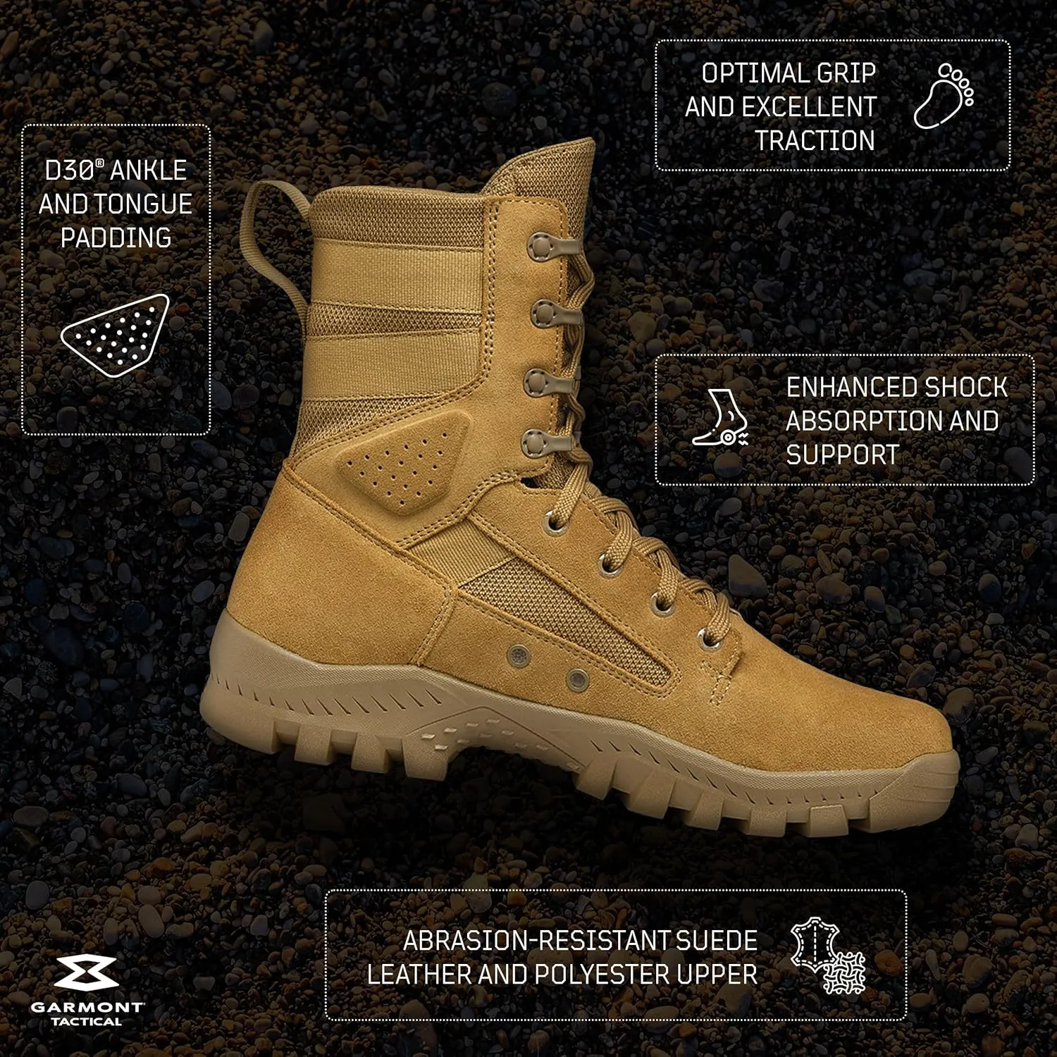 GARMONT TACTICAL T8 Defense Military Combat Boots for Men and Women, Army, Air Force, AR670-1 Compliant Footwear, Suede Leather, Wide