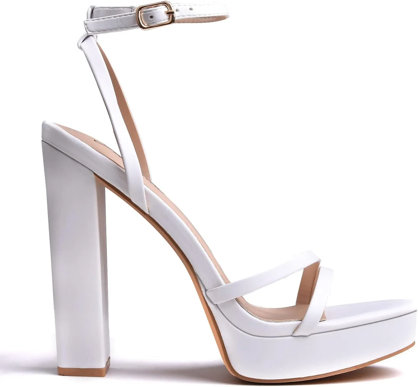 GENSHUO Women's Platform Chunky High Heels Square Toe Ankle Strap Heel Sandals Strappy Wedding Party Dress shoes