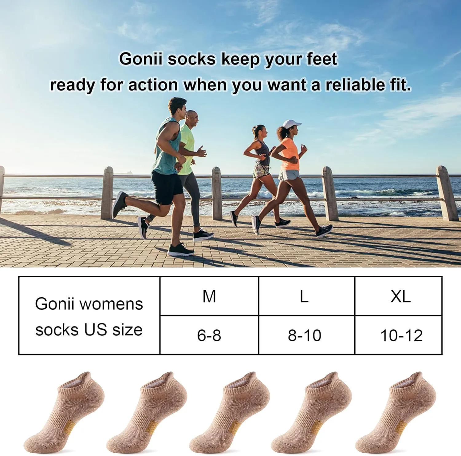 Gonii Ankle Socks Womens Running Athletic No Show Socks Cushioned 5-Pairs