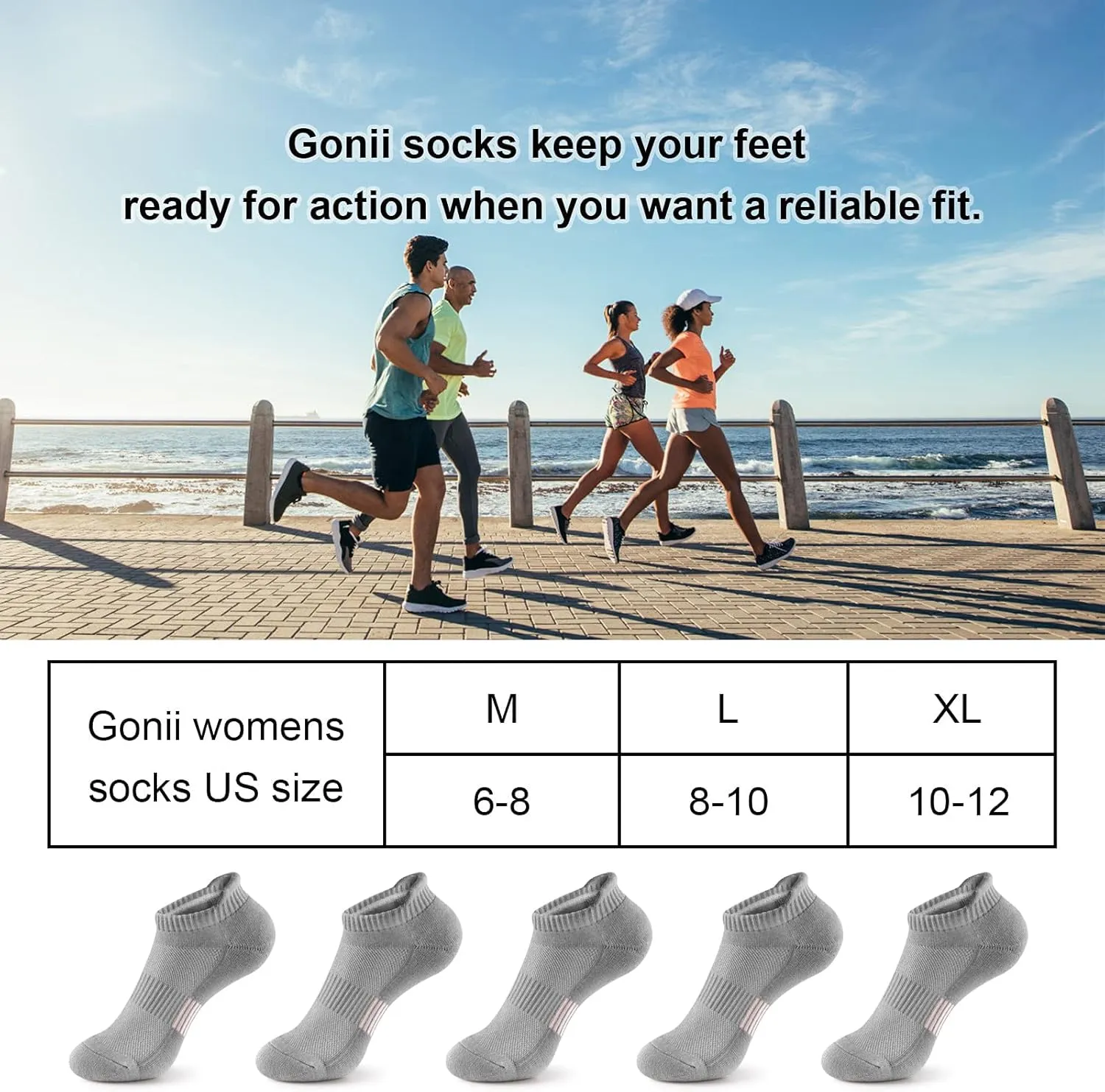 Gonii Ankle Socks Womens Running Athletic No Show Socks Cushioned 5-Pairs