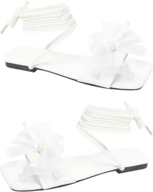 GORGLITTER Women's Bow Lace Up Gladiator Sandals Cute Tie Up Dressy Wedding Shoes