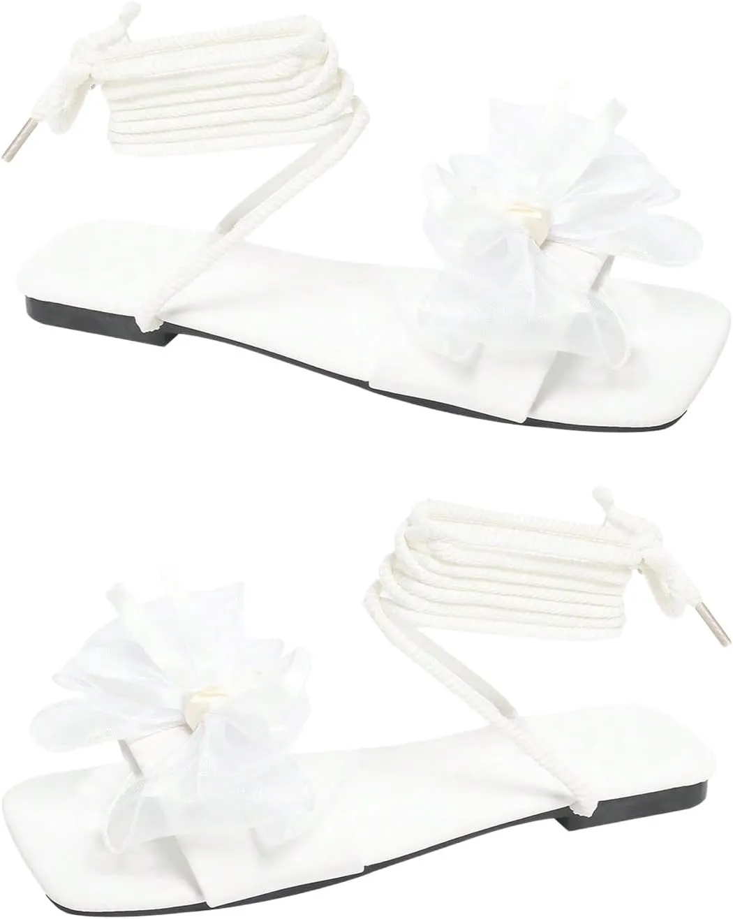 GORGLITTER Women's Bow Lace Up Gladiator Sandals Cute Tie Up Dressy Wedding Shoes