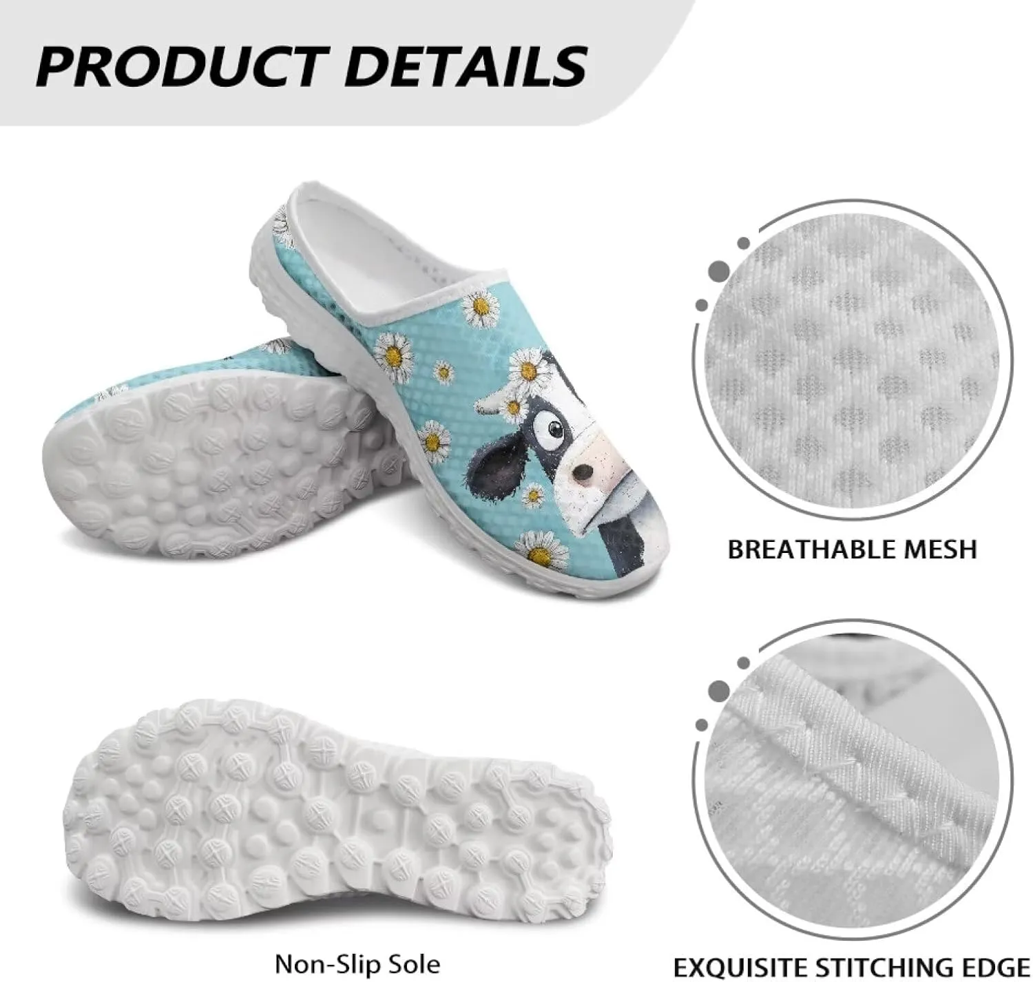 GOSTONG Mules for Women Slip-On Lightweight Open Back Casual Slippers Mesh Breathable Non Slip Walking Shoes for Home Work Size 6-13.5