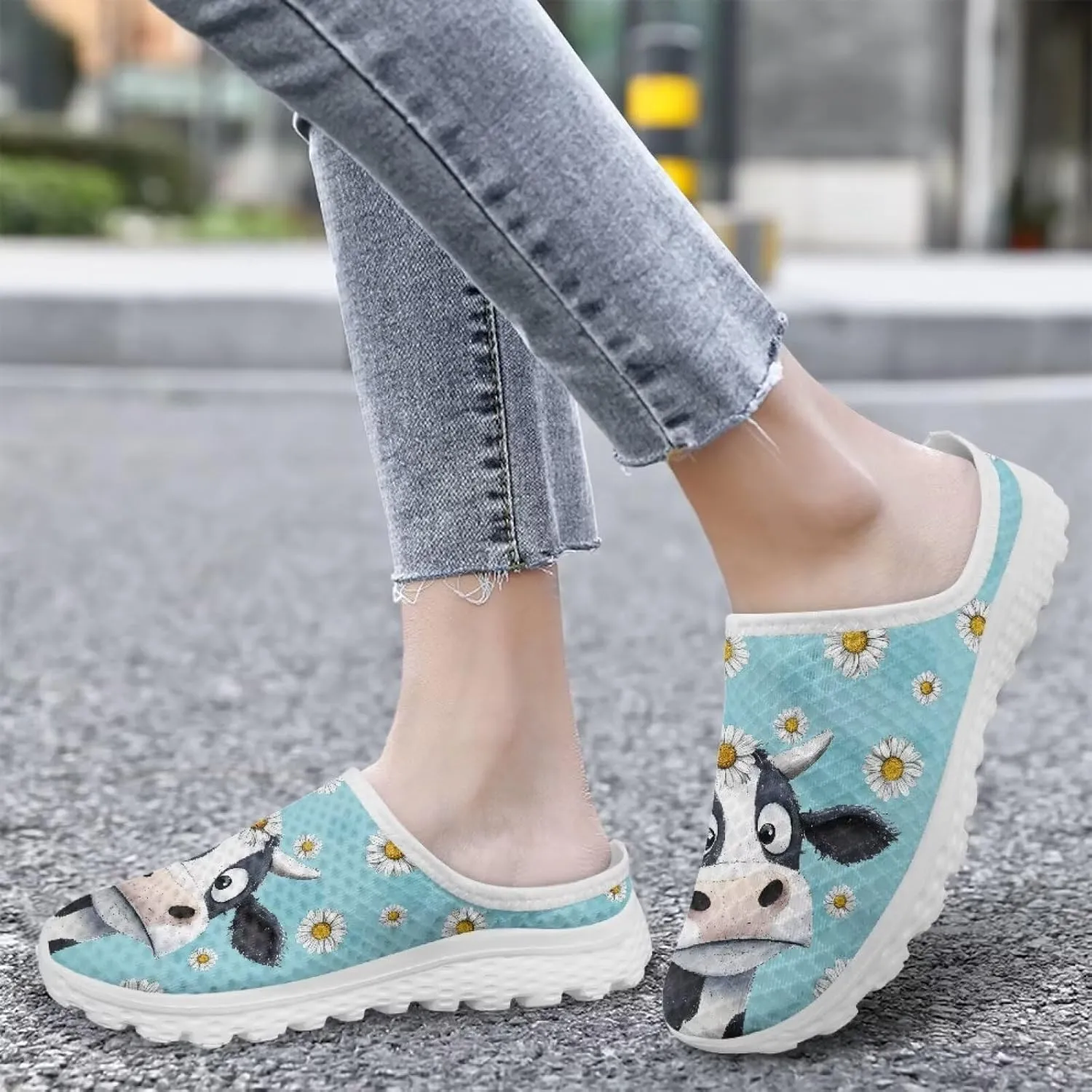 GOSTONG Mules for Women Slip-On Lightweight Open Back Casual Slippers Mesh Breathable Non Slip Walking Shoes for Home Work Size 6-13.5