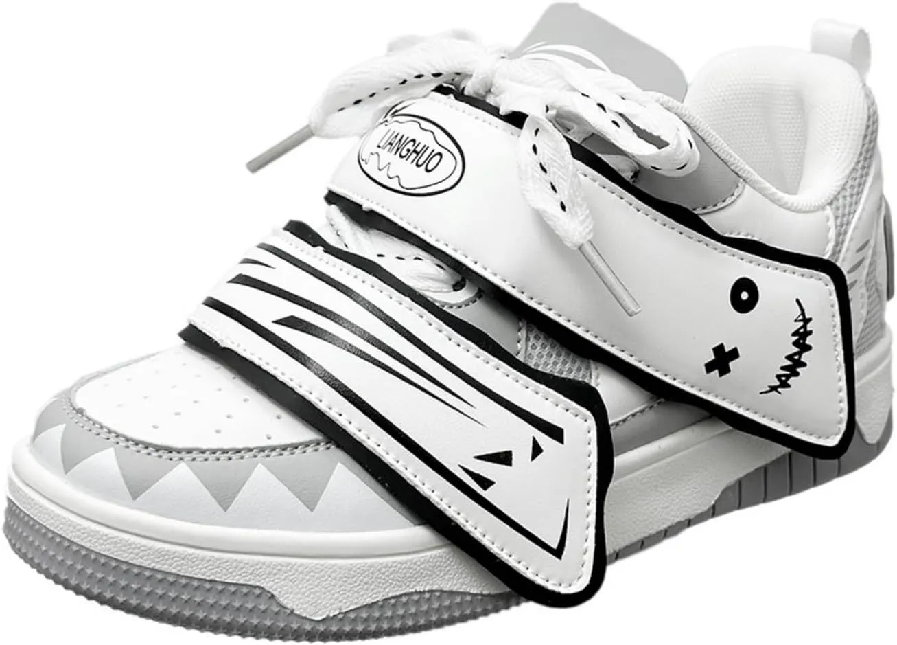 Graffiti Happy Face Hook & Loop Sneakers Women Skate Shoes Y2K Aesthetic Height Increase Casual Outfit Walking Shoes