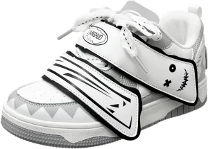 Graffiti Happy Face Hook & Loop Sneakers Women Skate Shoes Y2K Aesthetic Height Increase Casual Outfit Walking Shoes