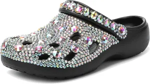 Hanfike Womens Casual Fashion Slide Mules with Rhinestone Closed Toe Comfort Flats