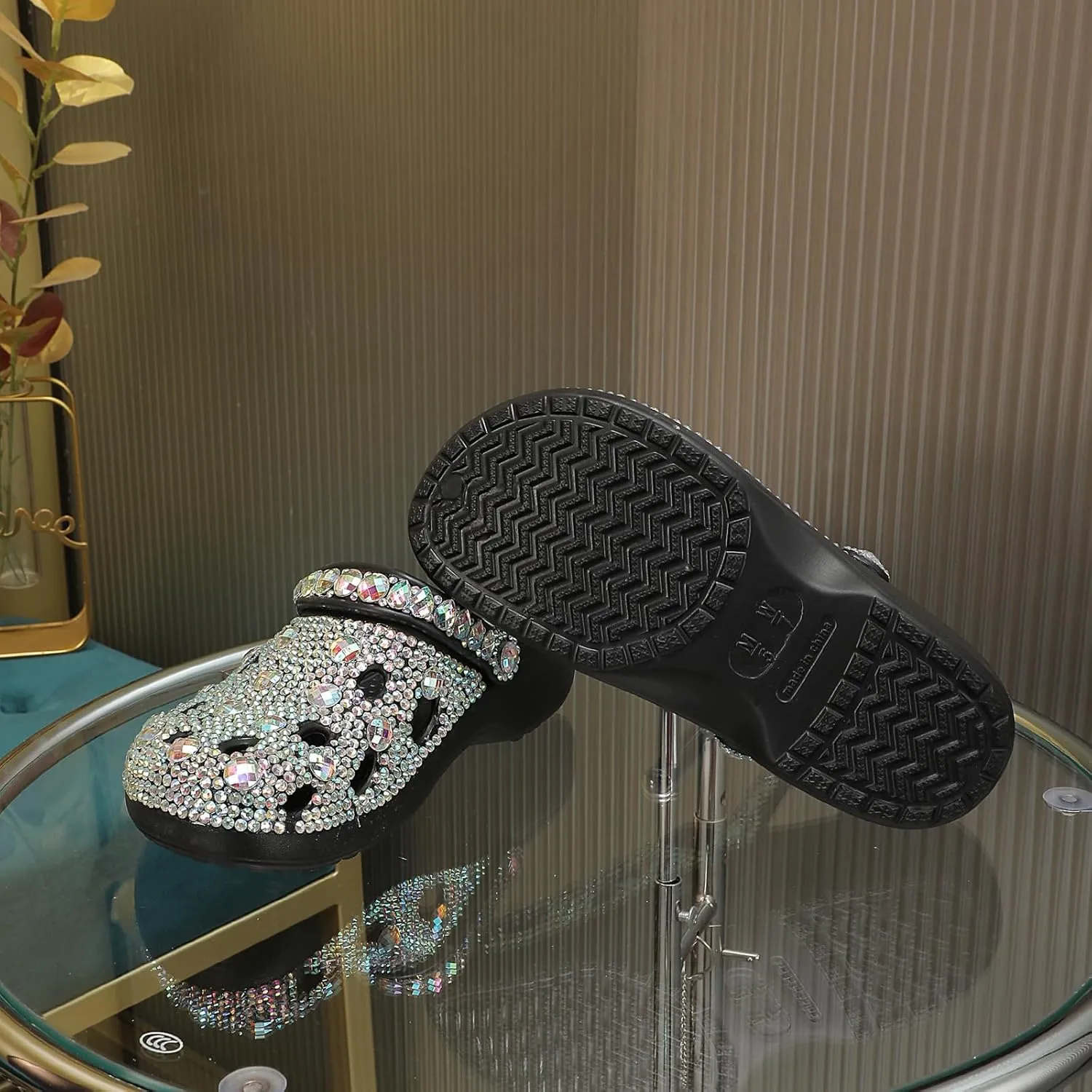 Hanfike Womens Casual Fashion Slide Mules with Rhinestone Closed Toe Comfort Flats