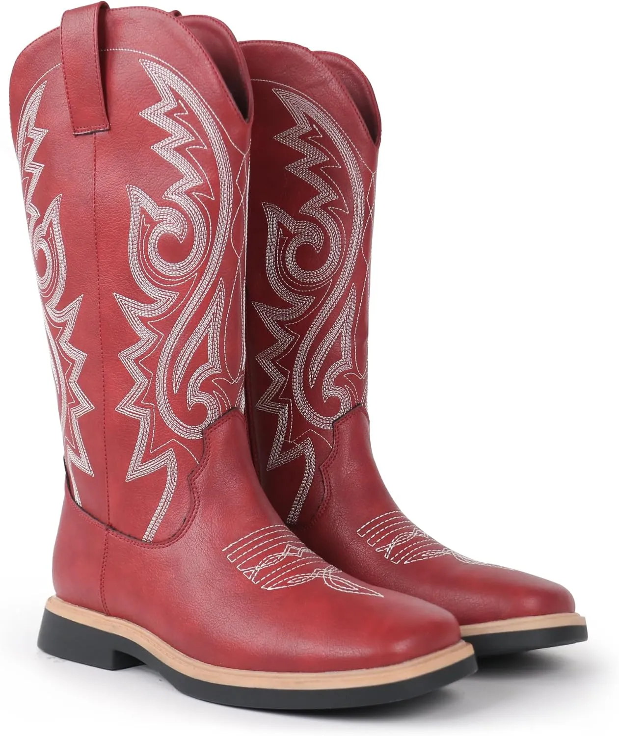 Hawkwell Women's Cowboy Cowgirl Boots Square Toe Side Zipper Embroidered Low Heel Dress Western Mid Calf Boot
