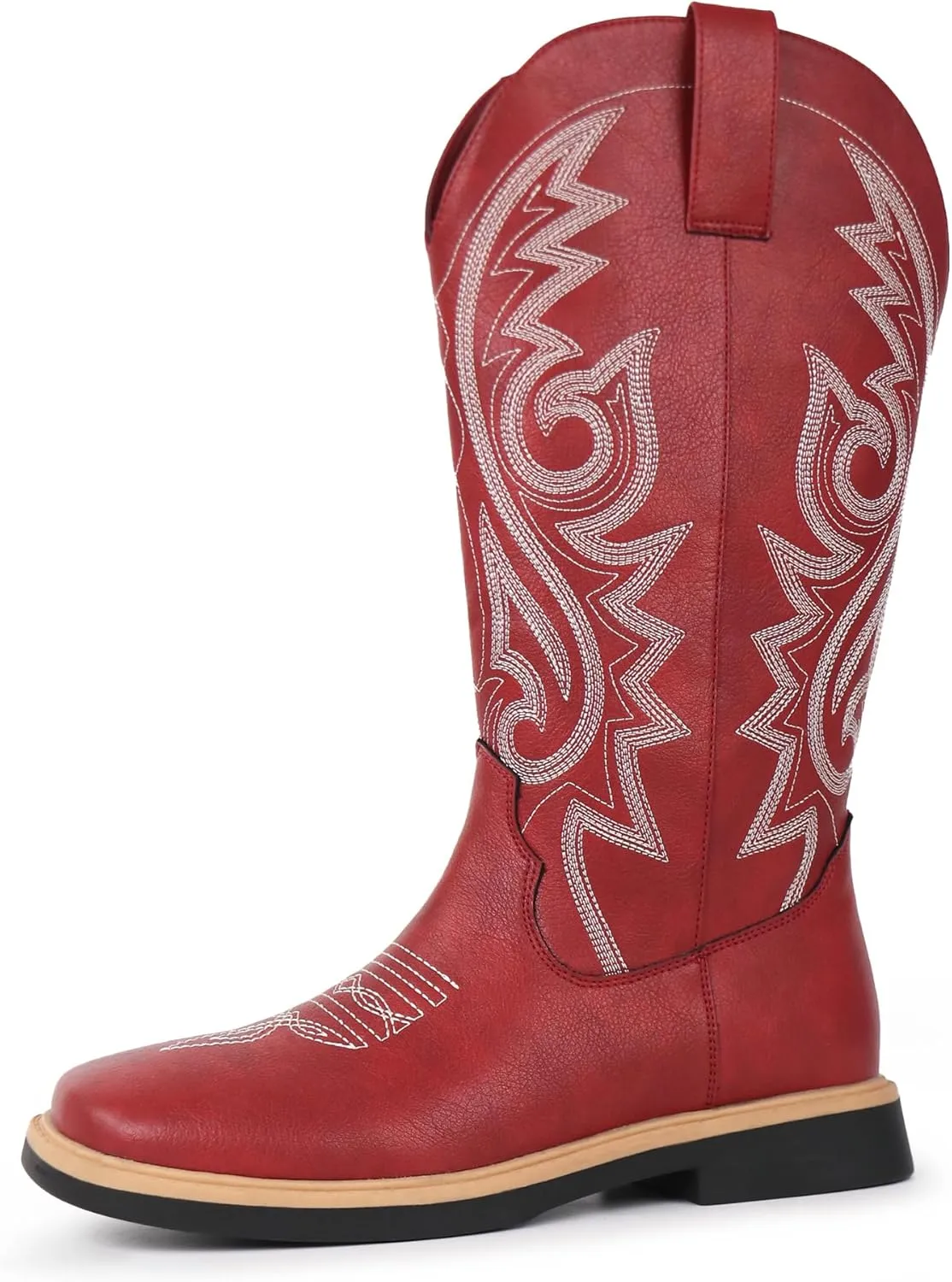 Hawkwell Women's Cowboy Cowgirl Boots Square Toe Side Zipper Embroidered Low Heel Dress Western Mid Calf Boot
