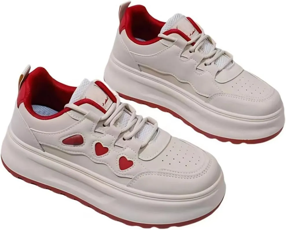 Heart Sneakers for Women & Girls Cute Platform 4cm Walking Shoes for Travel & Gift Giving