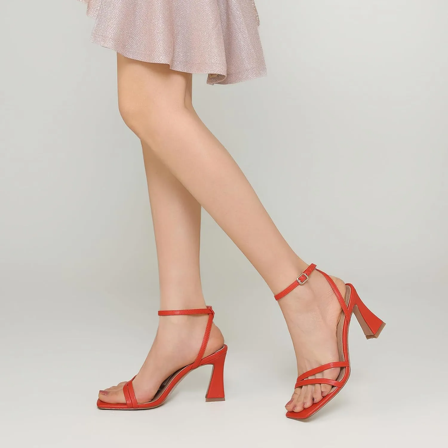 Heeled Sandals for Women Chunky Block High Heels Square Open Toe Sandals with Ankle Strap 3 Inch Dress Heels Comfortable